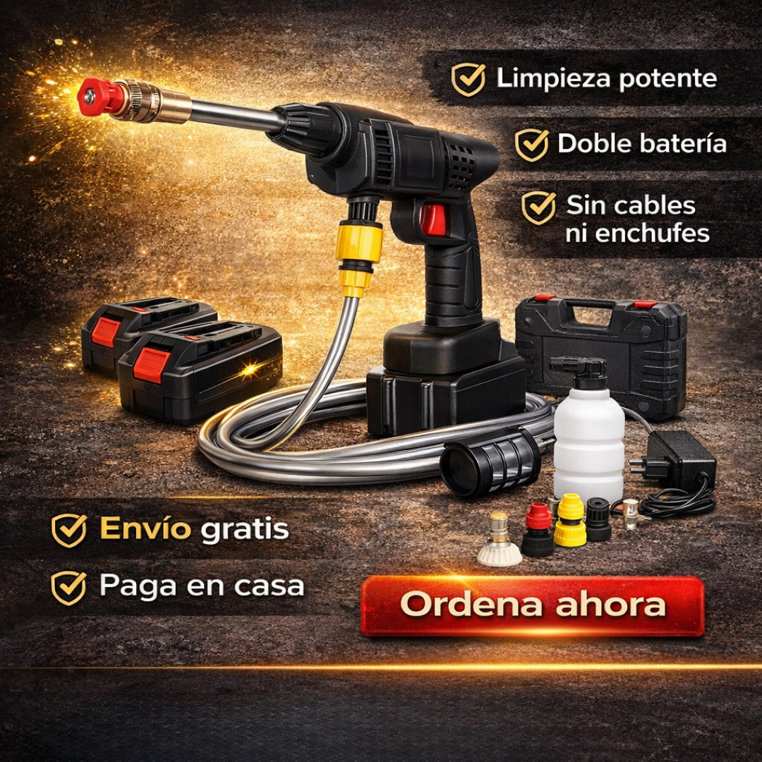 Hidrolavadora Portátil Inalámbrica con Doble Batería – Limpieza potente en cualquier lugar