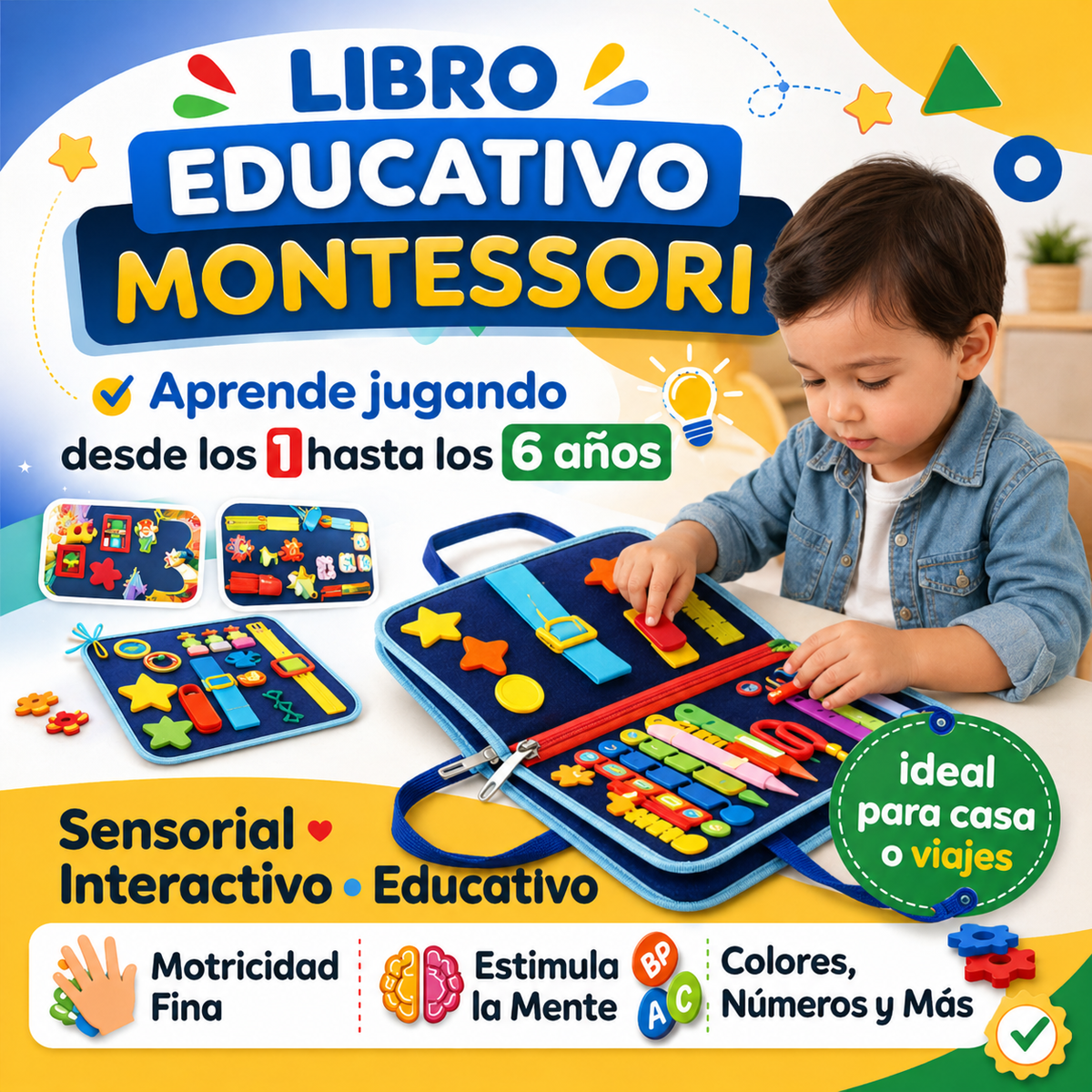 Libro Montessori Sensorial para Niños 1-6 Años – Aprende Jugando en Casa y de Viaje