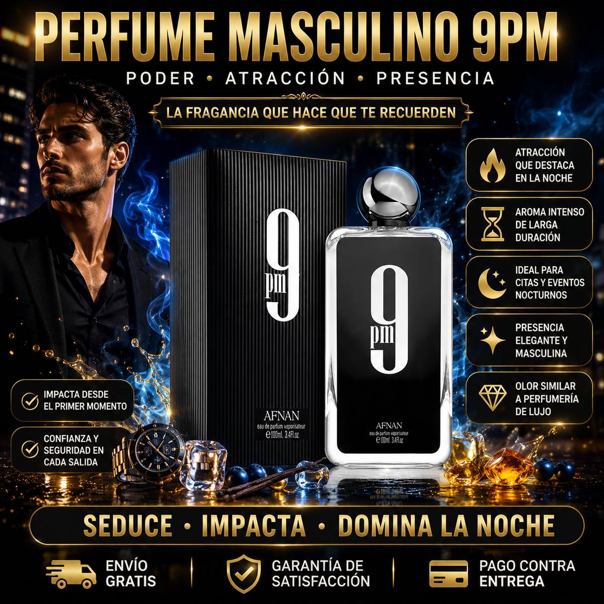 Perfume Masculino 9PM Inspiración Árabe – Aroma Intenso y Atracción Nocturna Duradera