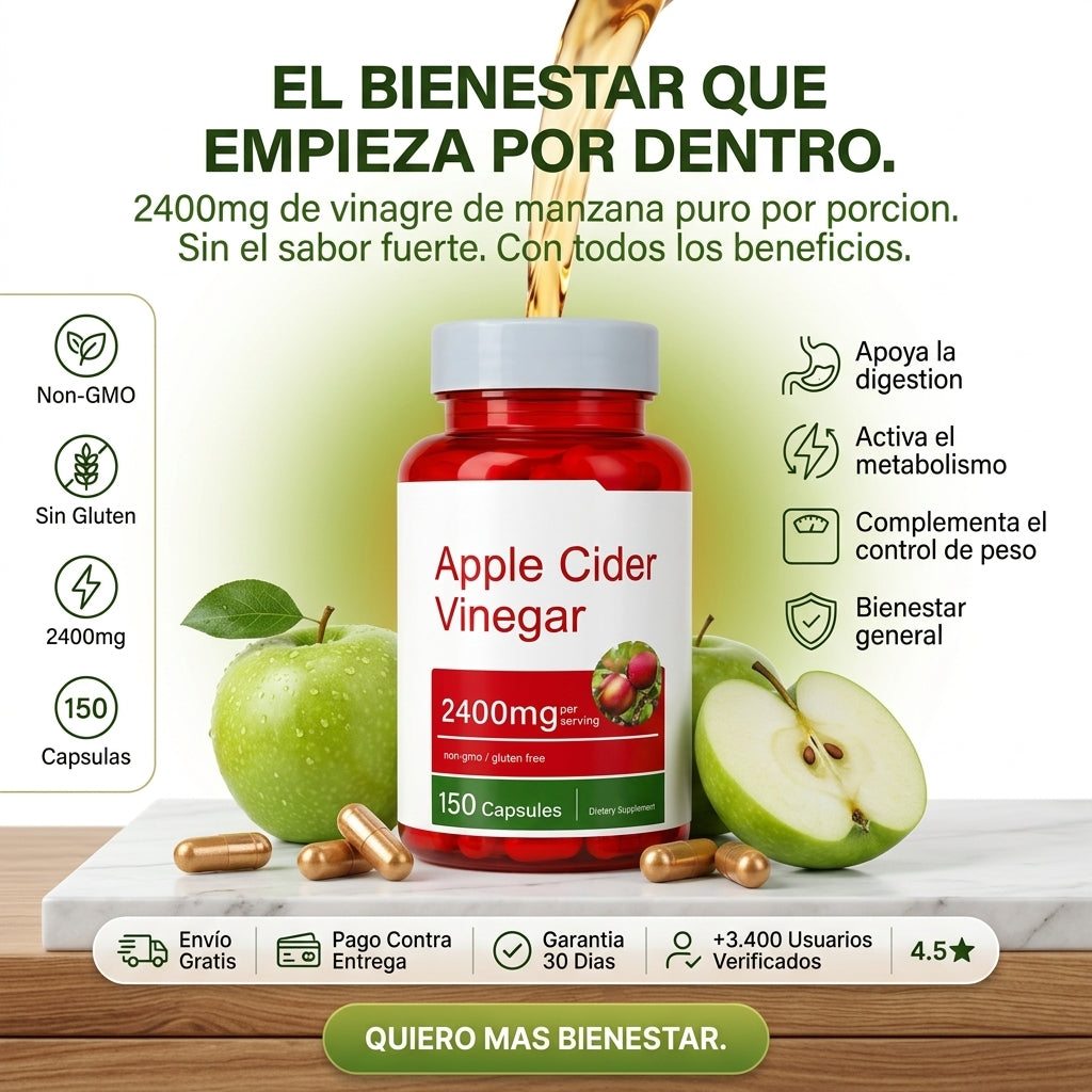 Apple Cider Vinegar 2400mg – 150 Capsulas para Digestion, Metabolismo y Bienestar Diario