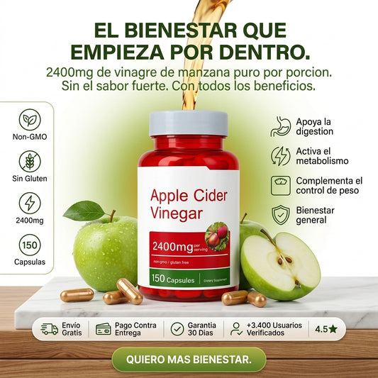 Apple Cider Vinegar 2400mg – 150 Capsulas para Digestion, Metabolismo y Bienestar Diario