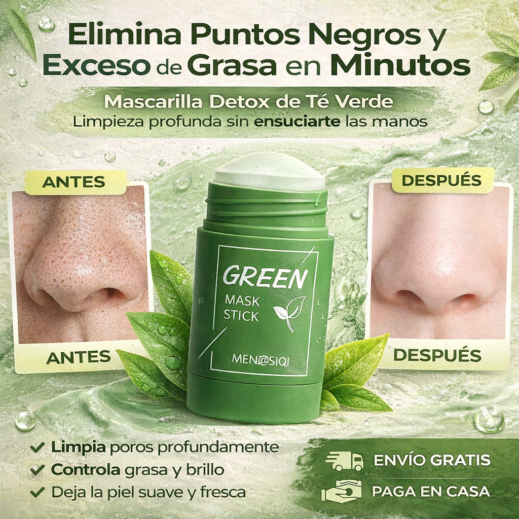 Green Mask Stick Detox – Limpia Puntos Negros, Controla la Grasa y Deja tu Piel Suave y Radiante