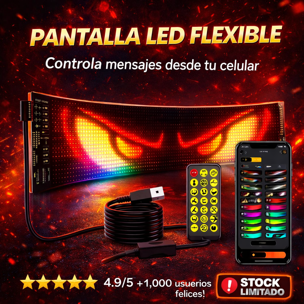 Pantalla LED Flexible para Auto y Negocio – Mensajes Personalizados con Alta Visibilidad Nocturna