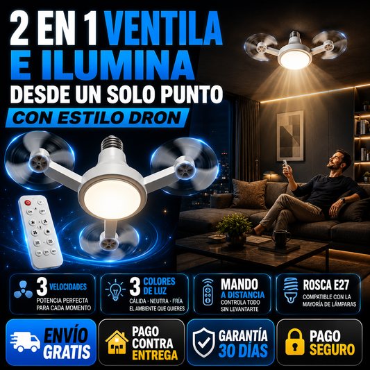 Ventilador LED Tipo Dron 2 en 1 | Ventila e Ilumina con Mando a Distancia — Instalación Fácil