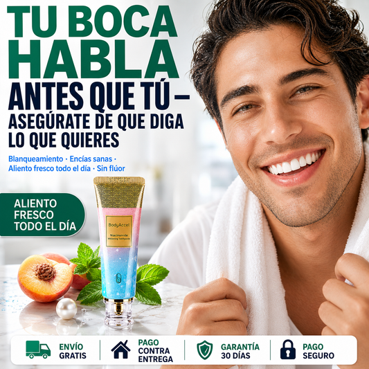 Crema Dental Blanqueadora BodyAccel con Niacinamida: Aliento Fresco y Encías Sanas para Dientes Luminosos