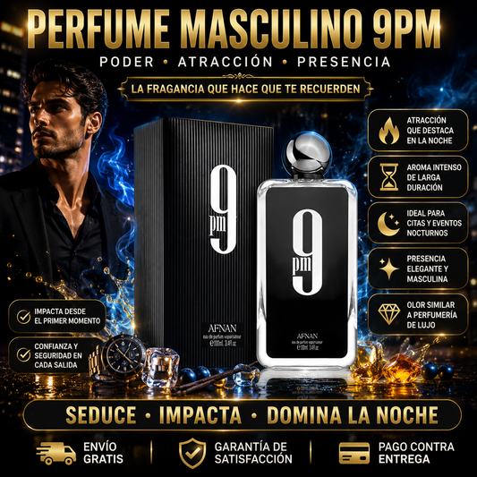 Perfume Masculino 9PM Inspiración Árabe – Aroma Intenso y Atracción Nocturna Duradera