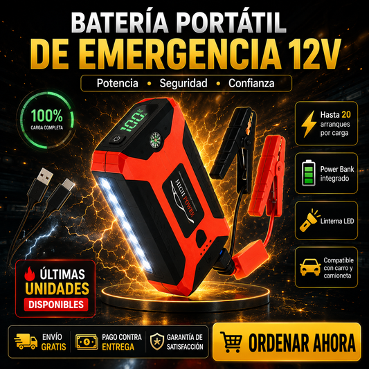 Batería Portátil de Emergencia 12V | Arranca tu carro en minutos y evita quedar varado
