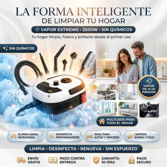 Limpiador a Vapor 2500W: Desinfección Profunda de Alta Presión sin Químicos para todo tu Hogar