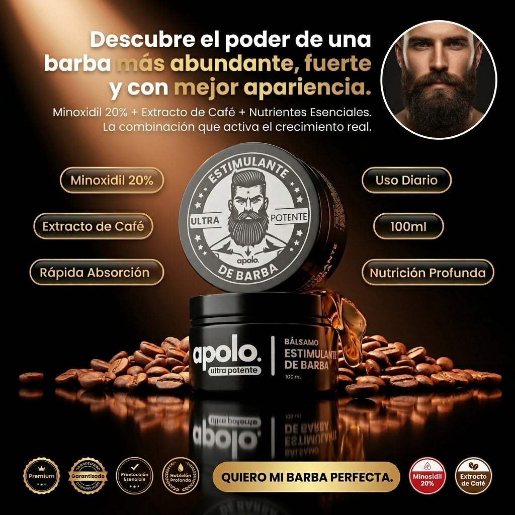 Apolo Balsamo Barba Minoxidil 20% – Estimula el Crecimiento y Densidad de tu Barba en Semanas