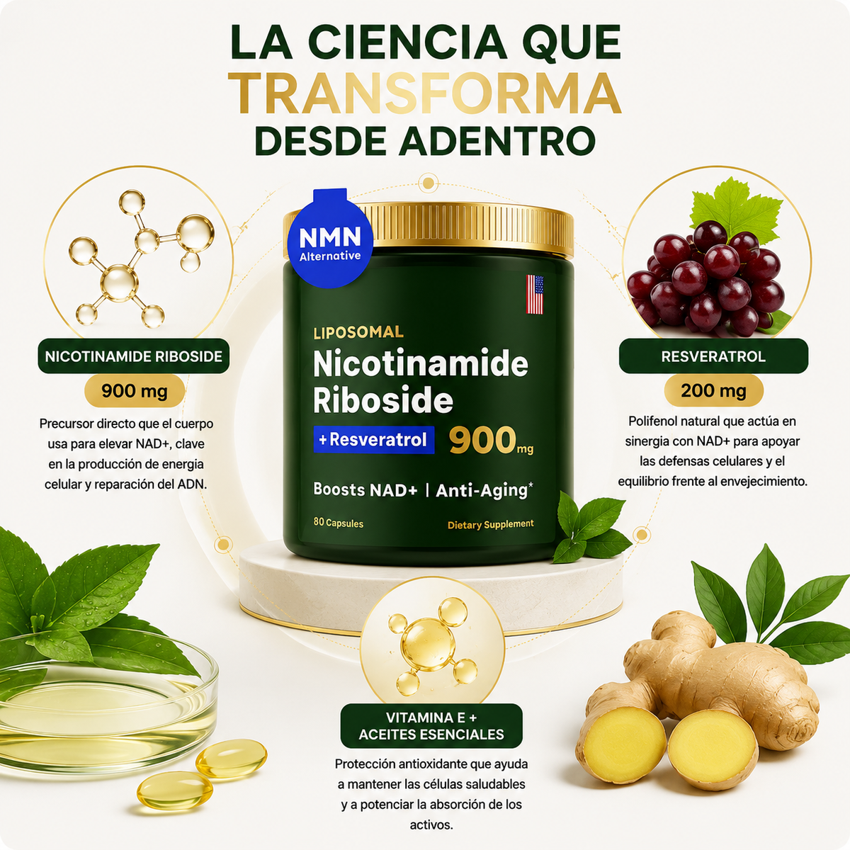 ✨ Activa tu energía celular con NAD+ + Resveratrol